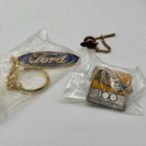 Vintage Ford Motor Company Keychain Pin Tie Tack Set 100 Years English Ford Line